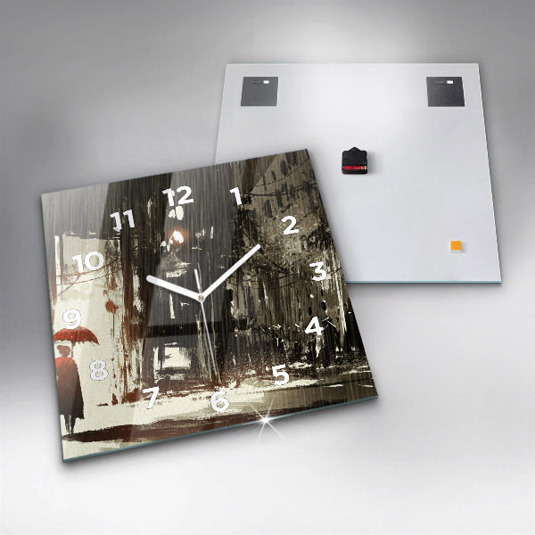 Ceas pătrat de perete din sticlă Femeie într-o noapte ploioasă