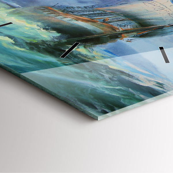 Ceas pătrat de perete din sticlă Navă pe apă