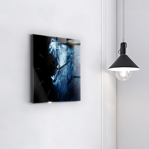 Ceas pătrat de perete din sticlă Leu sălbatic