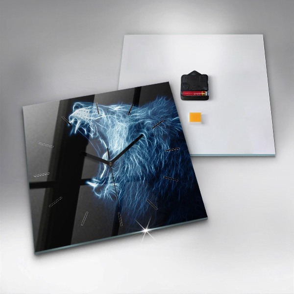 Ceas pătrat de perete din sticlă Leu sălbatic