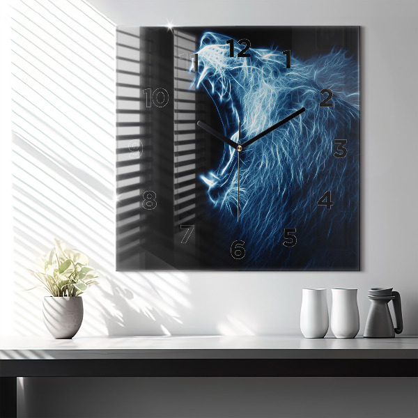 Ceas pătrat de perete din sticlă Leu sălbatic