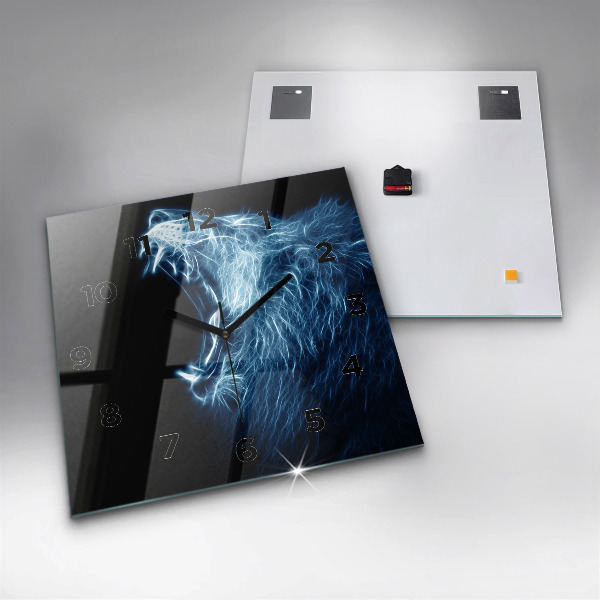 Ceas pătrat de perete din sticlă Leu sălbatic