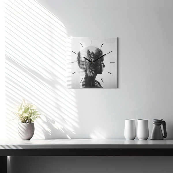 Ceas pătrat de perete din sticlă Portretul unei femei
