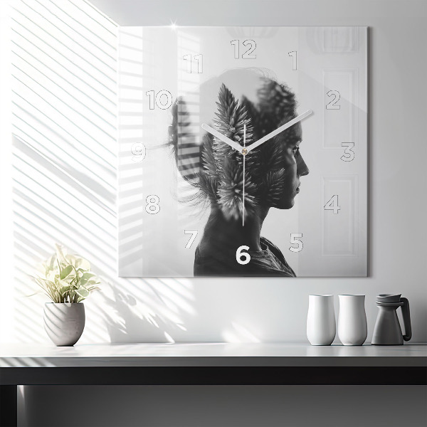 Ceas pătrat de perete din sticlă Portretul unei femei