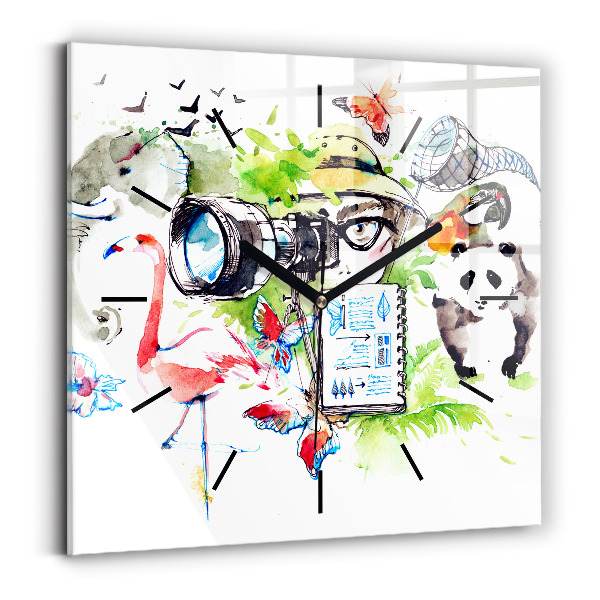 Ceas pătrat de perete din sticlă Zoolog