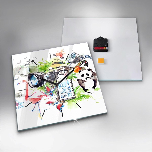 Ceas pătrat de perete din sticlă Zoolog