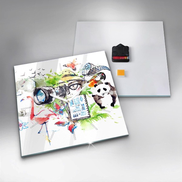 Ceas pătrat de perete din sticlă Zoolog