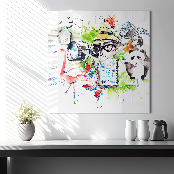 Ceas pătrat de perete din sticlă Zoolog