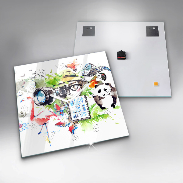 Ceas pătrat de perete din sticlă Zoolog