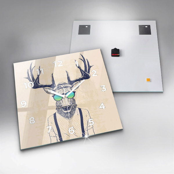 Ceas pătrat de perete din sticlă Cerb abstract