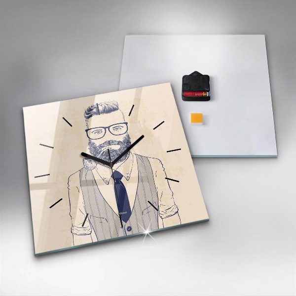 Ceas pătrat de perete din sticlă Bărbat cu barbă