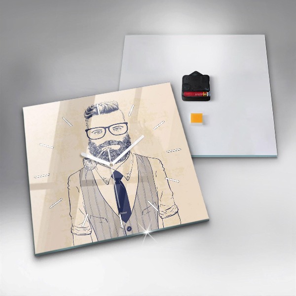 Ceas pătrat de perete din sticlă Bărbat cu barbă