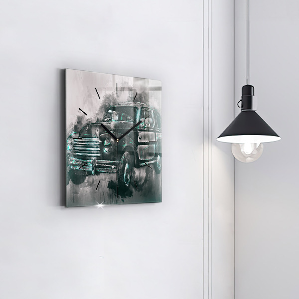 Ceas pătrat de perete din sticlă Mașină de școală veche