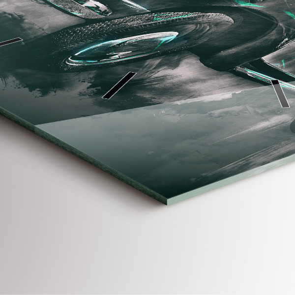 Ceas pătrat de perete din sticlă Mașină de școală veche