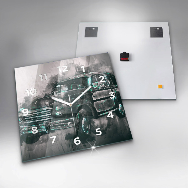 Ceas pătrat de perete din sticlă Mașină de școală veche