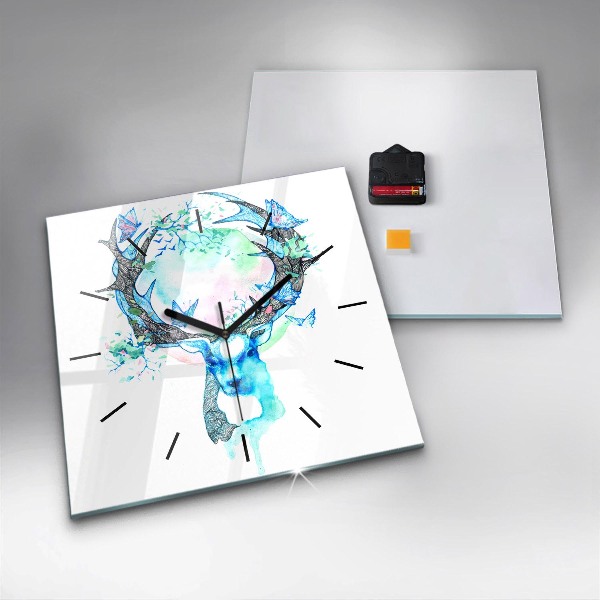 Ceas pătrat de perete din sticlă Ilustrație de cerb