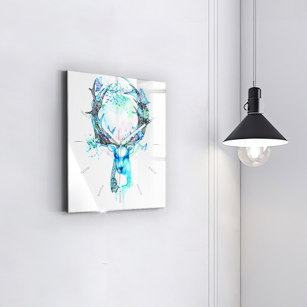 Ceas pătrat de perete din sticlă Ilustrație de cerb