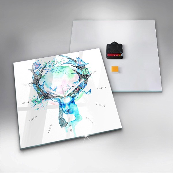 Ceas pătrat de perete din sticlă Ilustrație de cerb