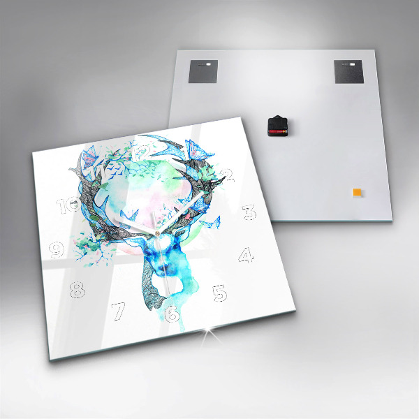 Ceas pătrat de perete din sticlă Ilustrație de cerb