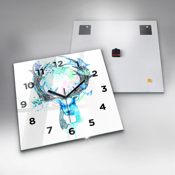Ceas pătrat de perete din sticlă Ilustrație de cerb