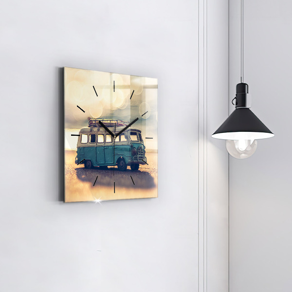 Ceas pătrat de perete din sticlă Rulotă pe plajă