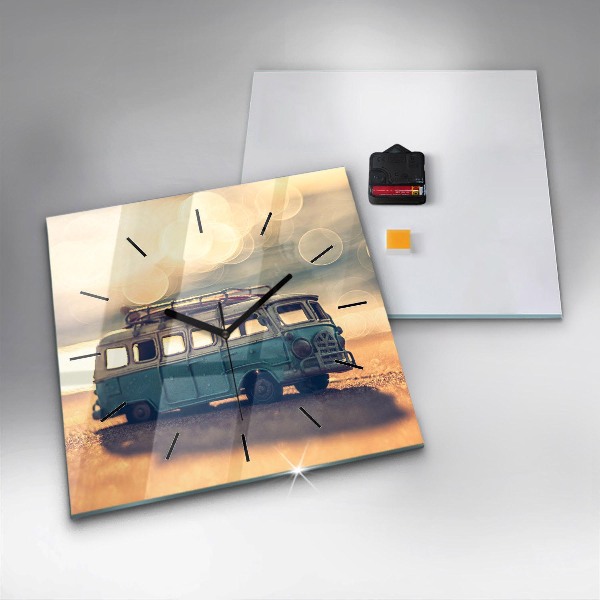 Ceas pătrat de perete din sticlă Rulotă pe plajă