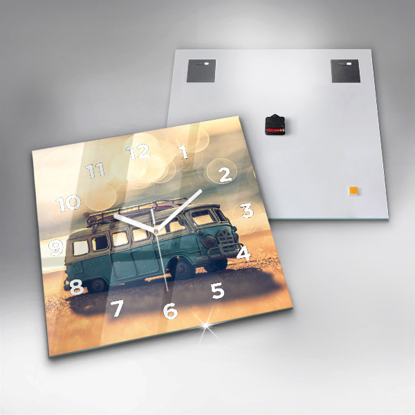 Ceas pătrat de perete din sticlă Rulotă pe plajă