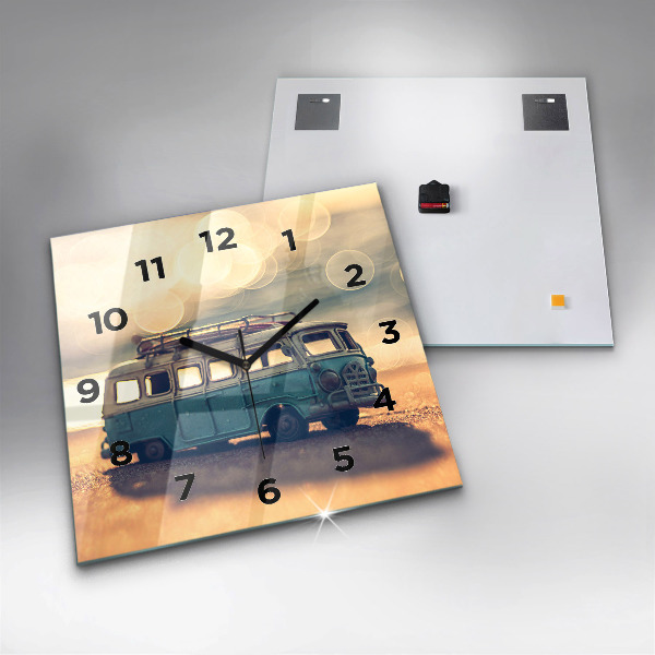 Ceas pătrat de perete din sticlă Rulotă pe plajă