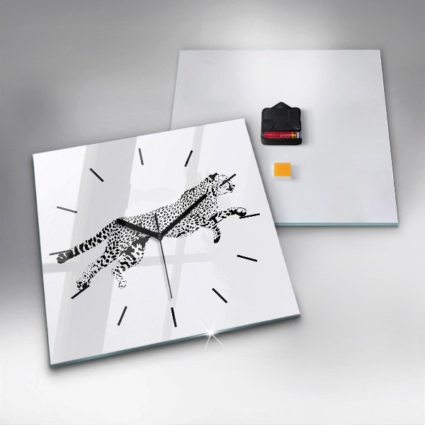 Ceas pătrat de perete din sticlă Siluetă pantera