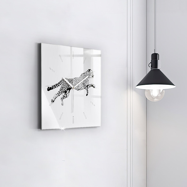 Ceas pătrat de perete din sticlă Siluetă pantera