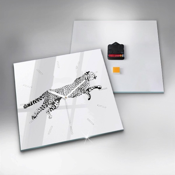 Ceas pătrat de perete din sticlă Siluetă pantera