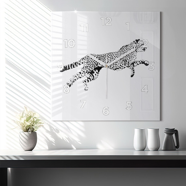 Ceas pătrat de perete din sticlă Siluetă pantera
