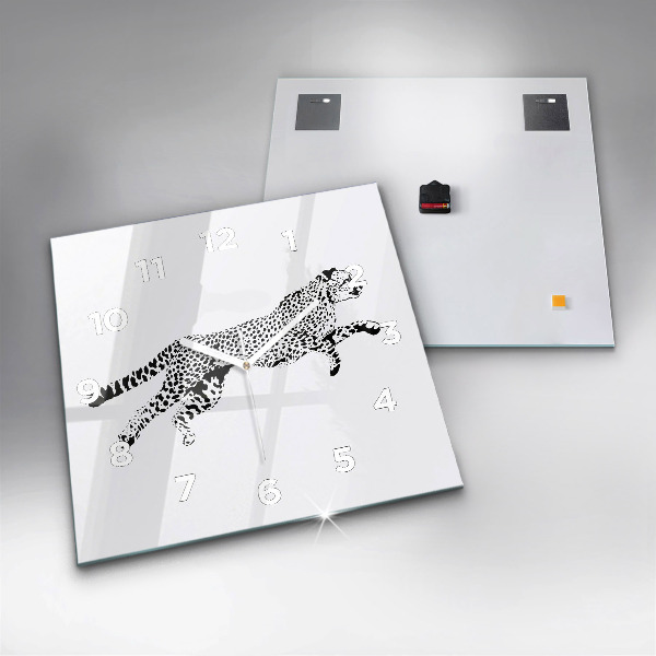 Ceas pătrat de perete din sticlă Siluetă pantera
