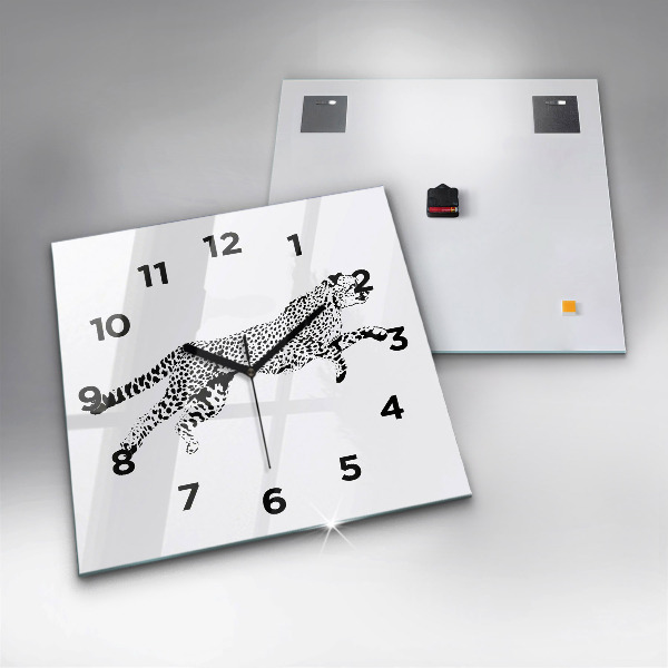 Ceas pătrat de perete din sticlă Siluetă pantera