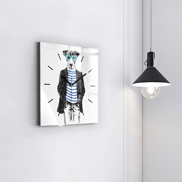 Ceas pătrat de perete din sticlă Un câine într-un corp uman
