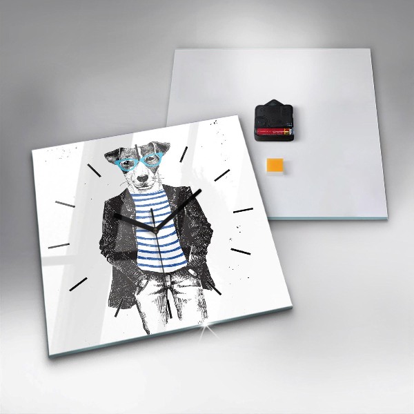 Ceas pătrat de perete din sticlă Un câine într-un corp uman