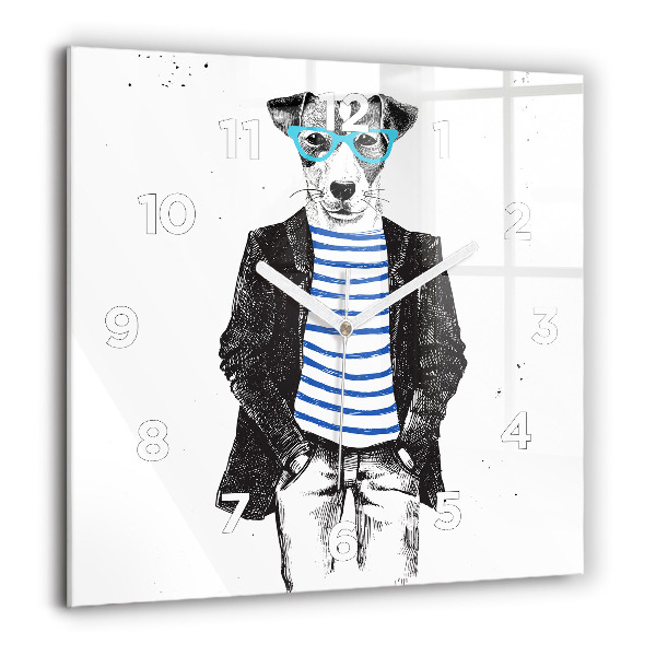 Ceas pătrat de perete din sticlă Un câine într-un corp uman
