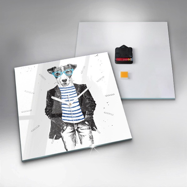 Ceas pătrat de perete din sticlă Un câine într-un corp uman