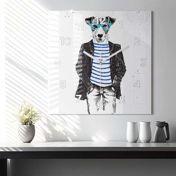 Ceas pătrat de perete din sticlă Un câine într-un corp uman