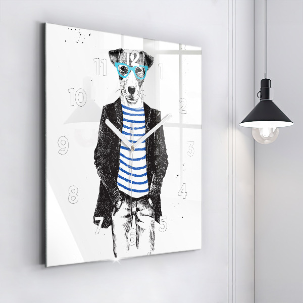 Ceas pătrat de perete din sticlă Un câine într-un corp uman