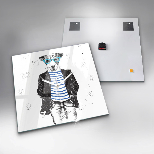 Ceas pătrat de perete din sticlă Un câine într-un corp uman