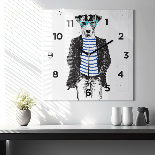 Ceas pătrat de perete din sticlă Un câine într-un corp uman