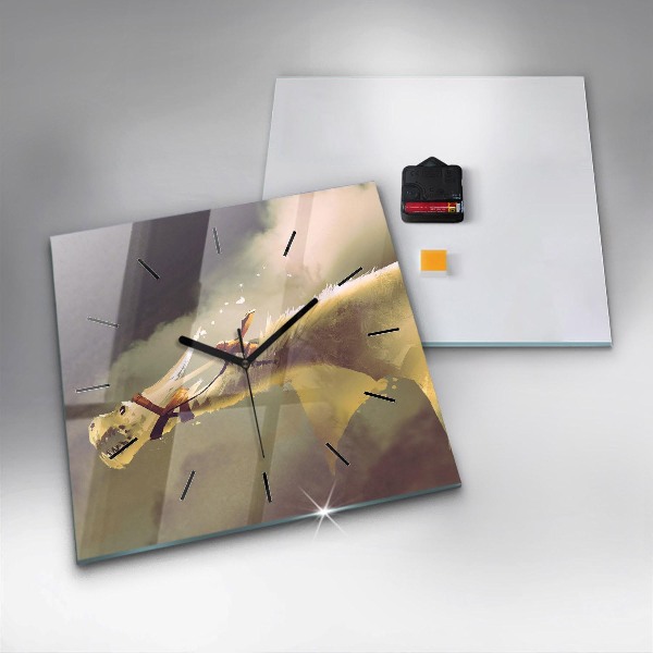 Ceas pătrat de perete din sticlă Ilustrație Dragon Rider