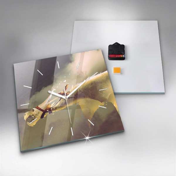 Ceas pătrat de perete din sticlă Ilustrație Dragon Rider