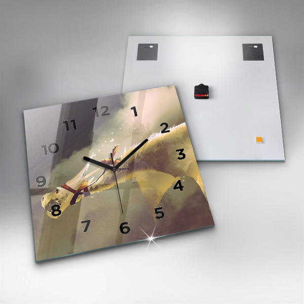 Ceas pătrat de perete din sticlă Ilustrație Dragon Rider