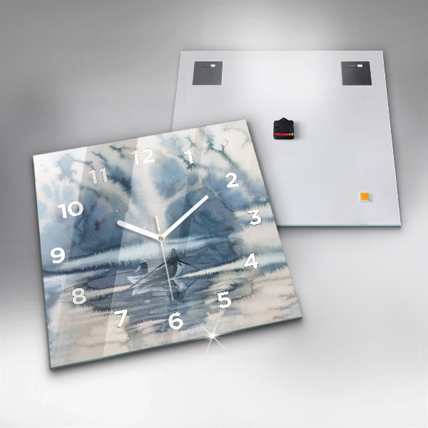 Ceas pătrat de perete din sticlă Lacul de iarnă Łódka