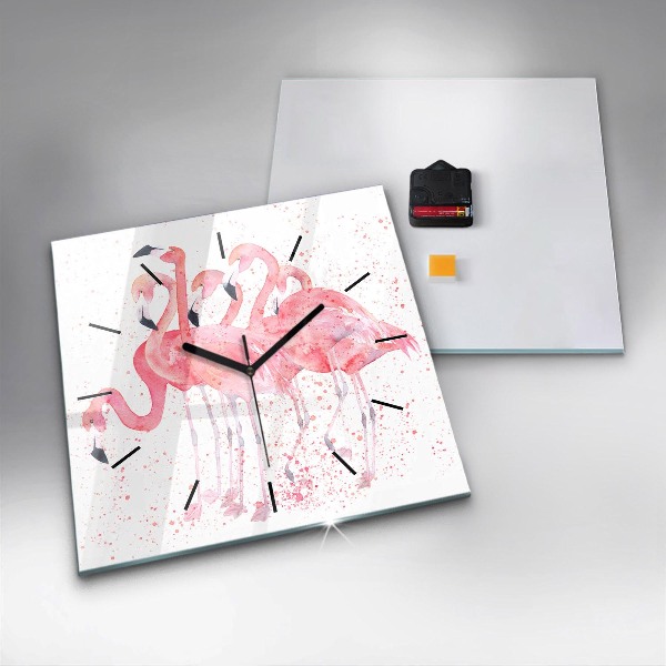 Ceas pătrat de perete din sticlă O grămadă de flamingo