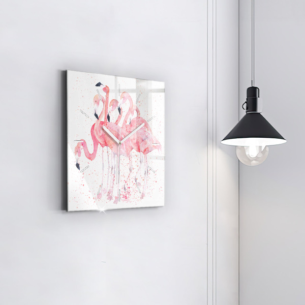 Ceas pătrat de perete din sticlă O grămadă de flamingo