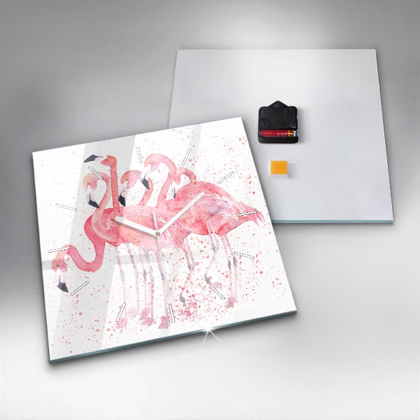 Ceas pătrat de perete din sticlă O grămadă de flamingo