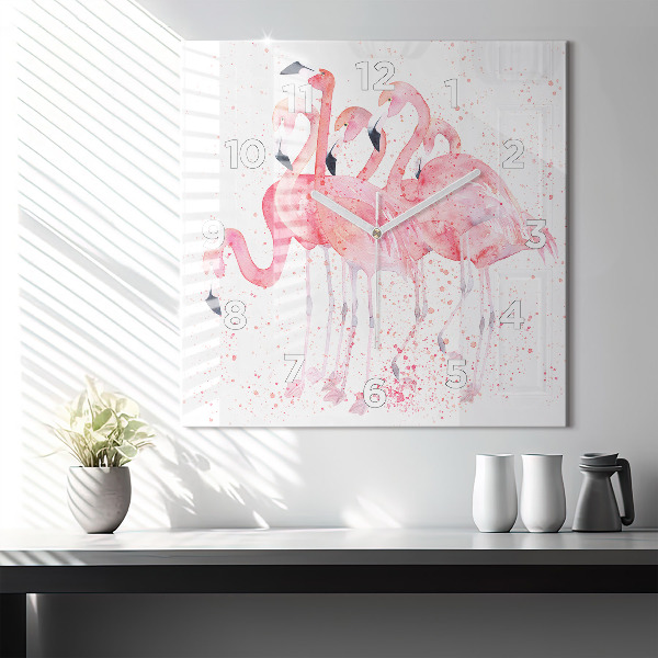 Ceas pătrat de perete din sticlă O grămadă de flamingo